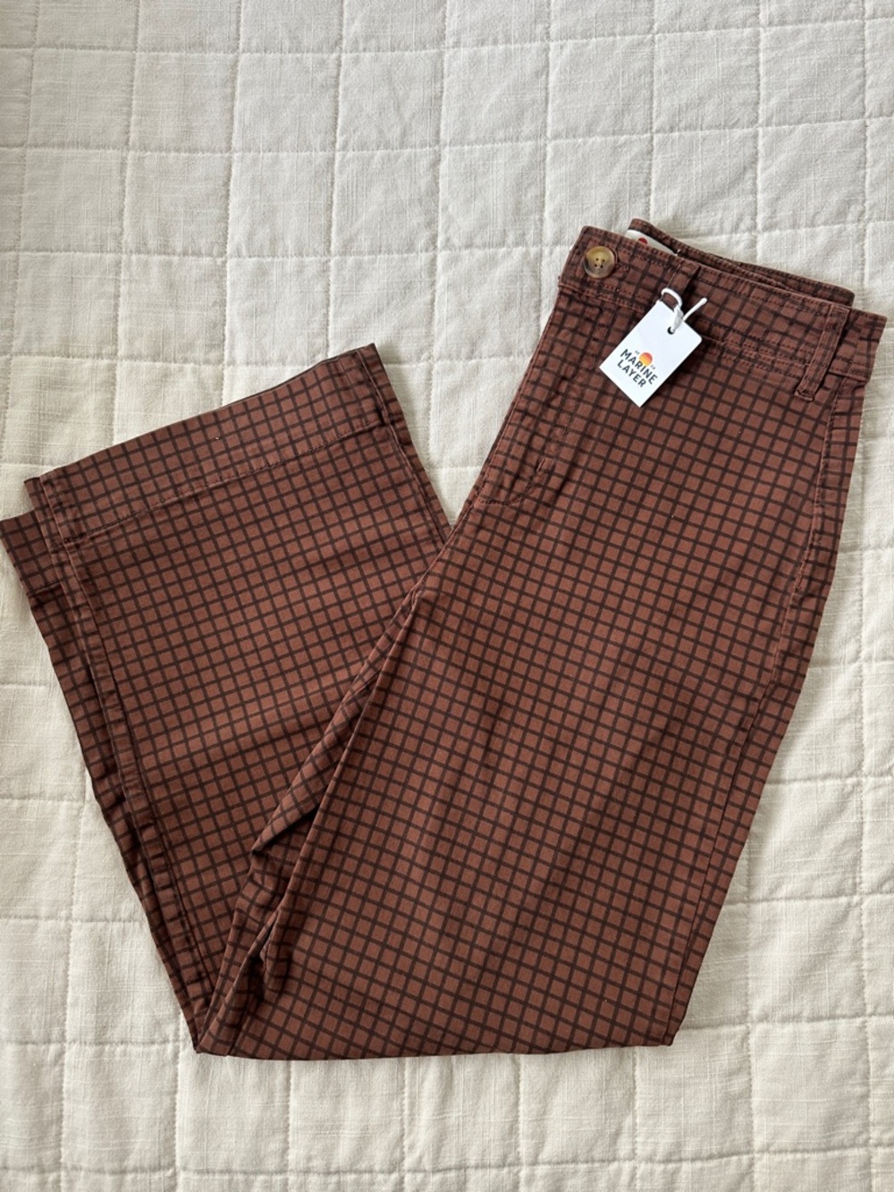 Marine Layer Brown Checked Wide Leg Pants